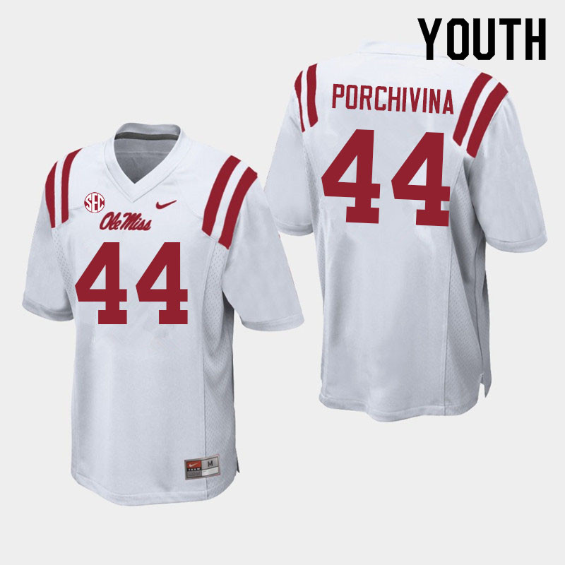 John Porchivina Ole Miss Rebels NCAA Youth White #44 Stitched Limited College Football Jersey MWP4558KH